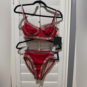 Norma Kamali Red Stud Bikini Set